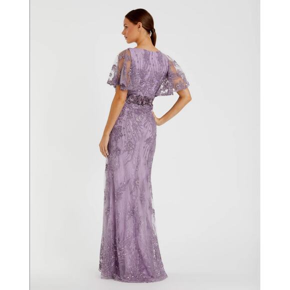 Mac Duggal Flutter Sleeve Long Formal Evening Gown Lilac Purple 67493 Size 10 - Picture 2 of 13